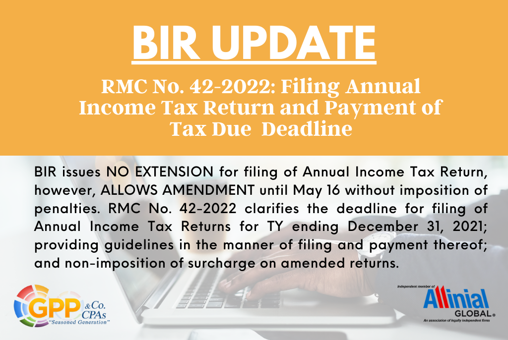 RMC No. 422022 Filing Annual Tax Return and Payment of Tax Due